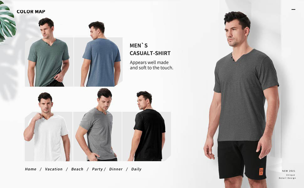 NITAGUT Men's Casual Slim Fit Short Sleeve Pocket T-Shirts Cotton V Neck Tops