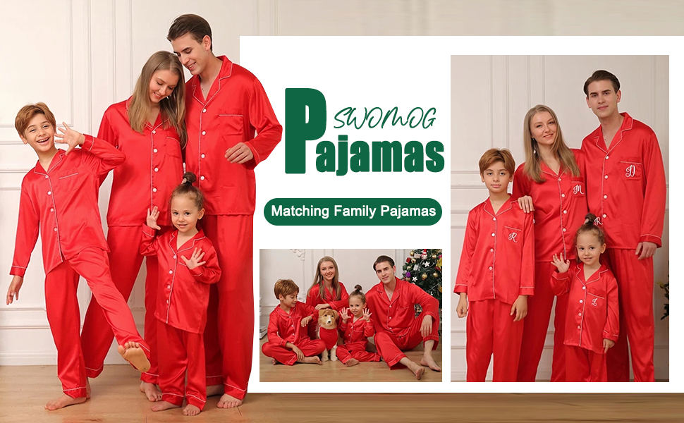 Family Matching Pajamas Set Silk Satin Button