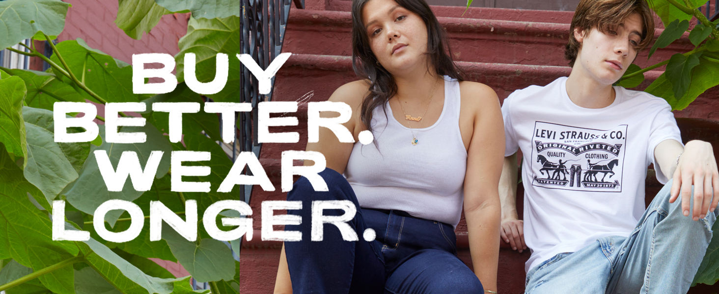 Photograph of female and male models sitting on the stairs with text overlay