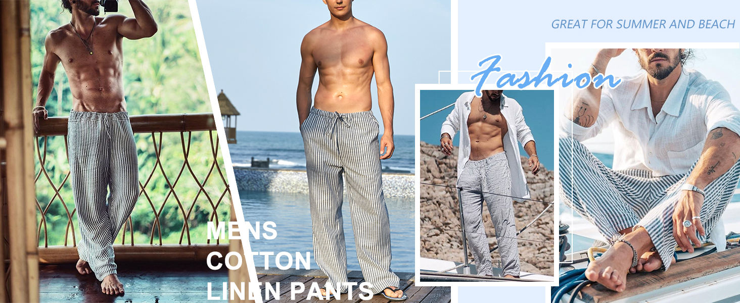 COOFANDY Men's Linen Casual Pants Summer Spring Beach Jog Elastic Waist Trousers