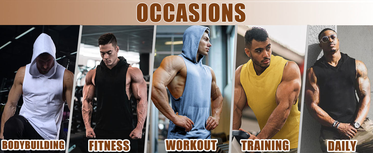 mens gym hooded tank tops