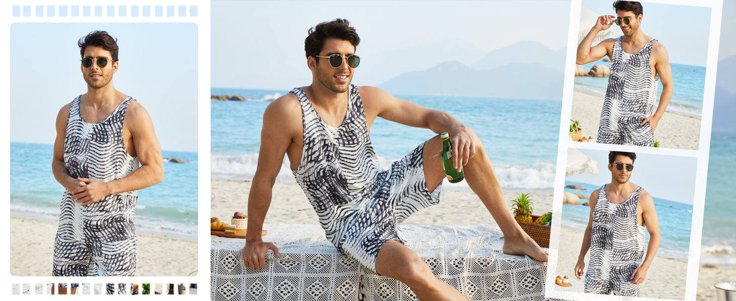 Men Tank Hawaiian Shorts Sets