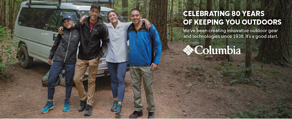 Celebrating 80 years outdoors, since 1938, Columbia Sportswear 